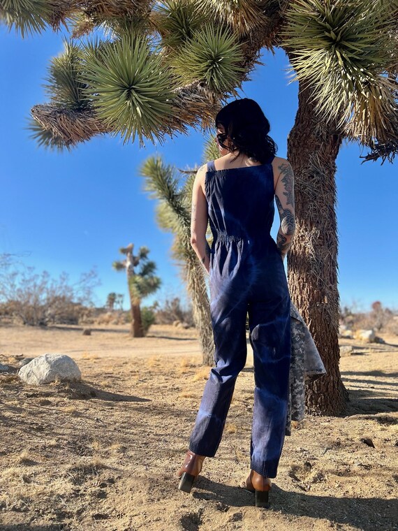 1970s Blue Cotton Jumpsuit / Bibbed Overall Jumps… - image 3