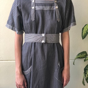 Antique Chore Dress / 1910's Cotton Workwear Tunic / Gray Calico Printed Dress / Original Workwear Dress / Teens Antique / Check Dress image 5