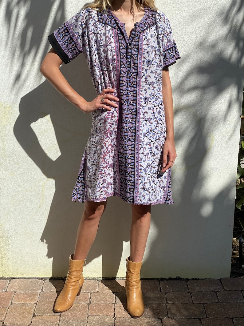 Vintage Tunic Dress Oversized Cotton Tunic Shift Shirt Dress Indian Cotton Printed Dress Summer Easy Dress