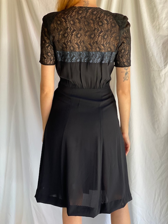 1940's Cocktail Dress / Blue Ribbon Bow with Lace Nud… Gem