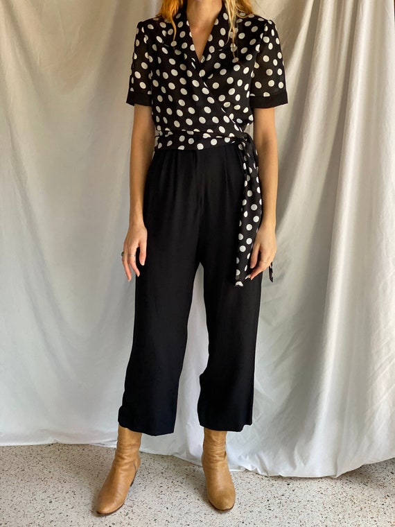 1990s Jumpsuit / Polka Dot Wrap Top Onesie / Ones… - image 7