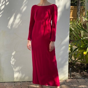 1960s Velvet Maxi Dress / Romeo and Juliet / Velvet Empire Dress / Long Velvet Gown in Hot Pink / Scoop Back Dress image 4