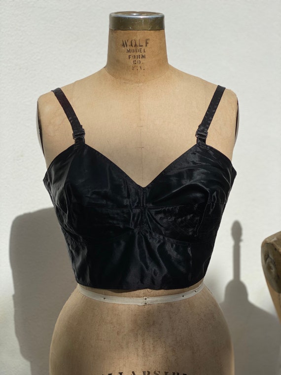 1950s Bra Bustier / Size 40 Rayon and Cotton Blac… - image 2