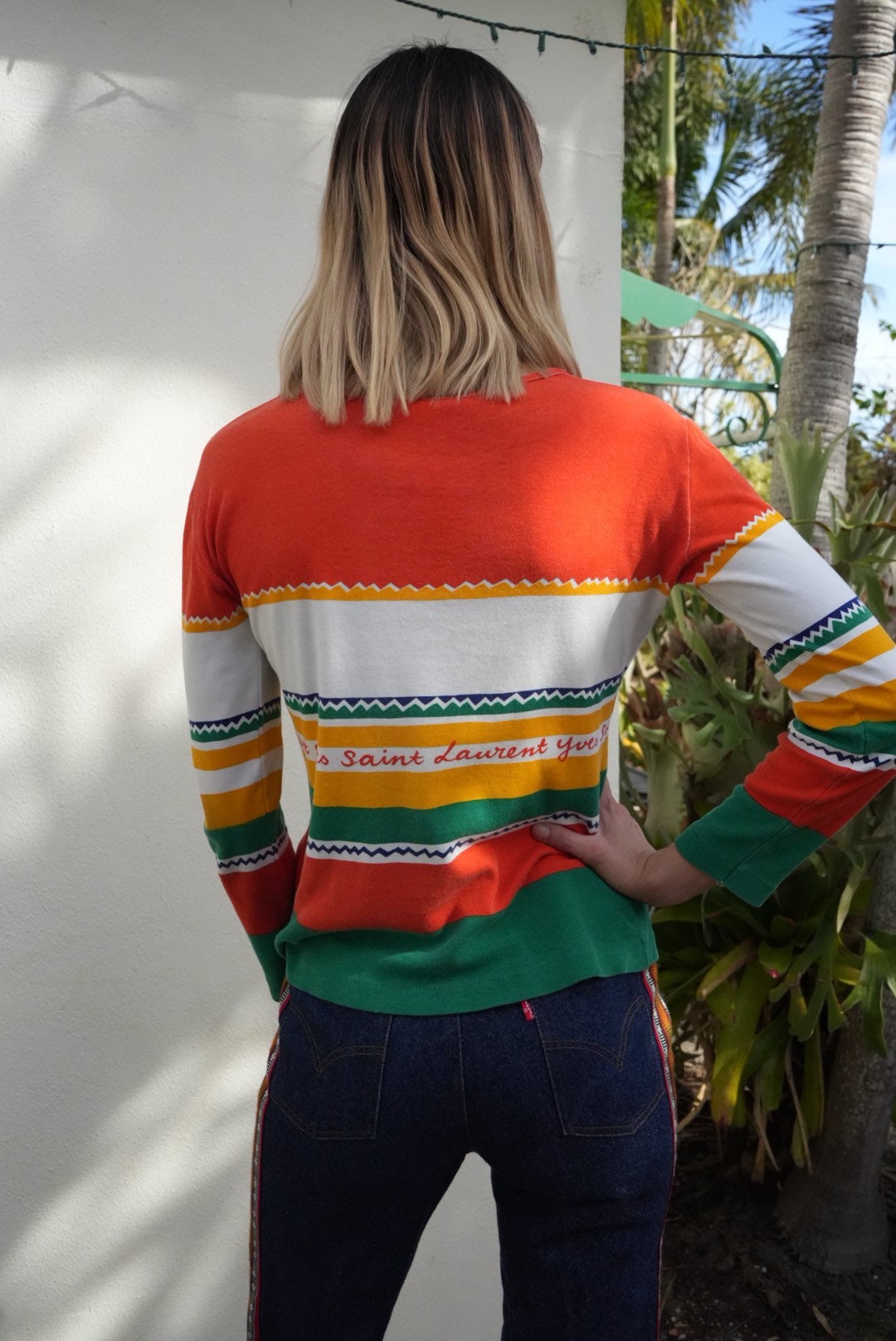 1970's Yves Saint Laurent Long Sleeve Top / Vintage 70's Stripe
