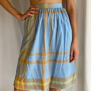 Vintage Cotton Midi Skirt / Plaid Summer Midi Skirt / Blue Orange Beige Yellow Cotton Skirt / 1970's Vintage Skirt image 3