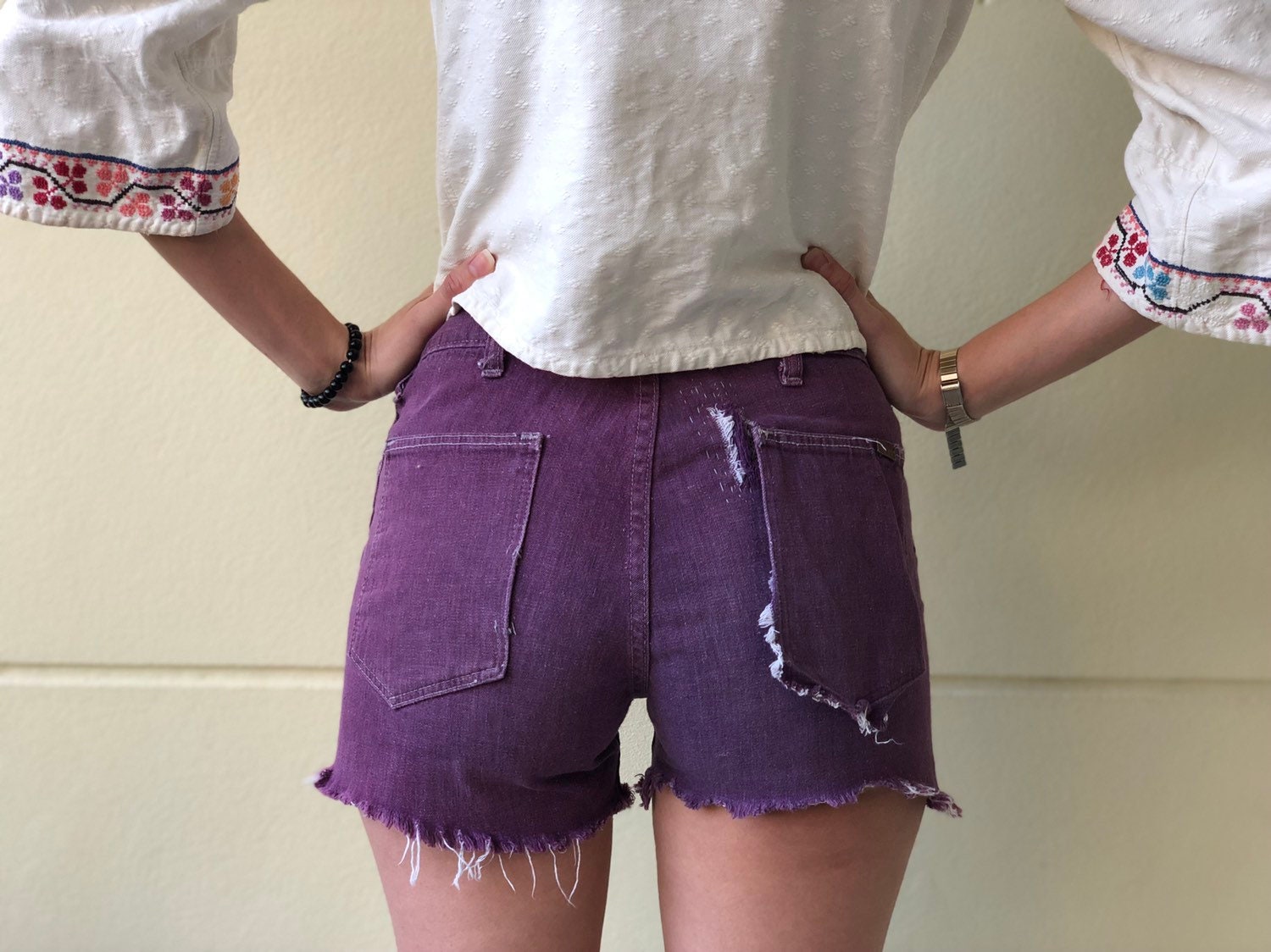 purple jeans shorts