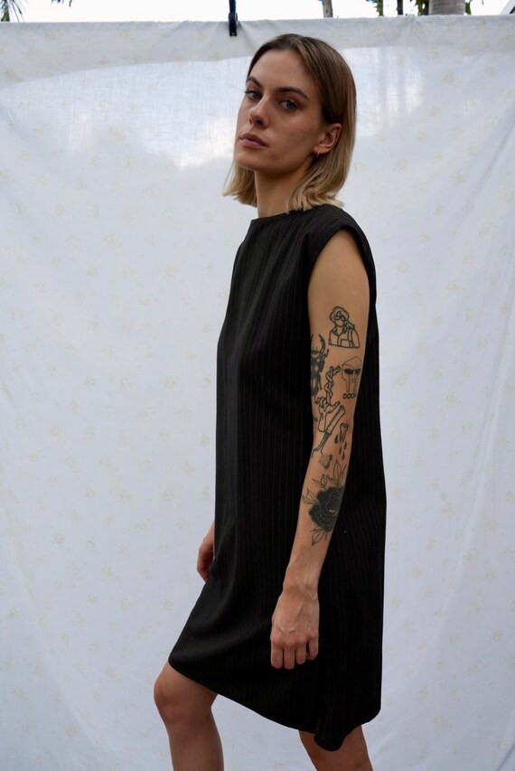 Yves Saint Laurent Dress / Pinstripe Wool Shift S… - image 3