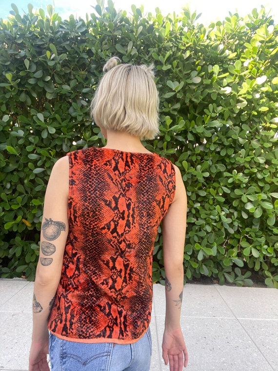 60's Velvet Vest /Reptile Printed Acid Orange Vel… - image 3