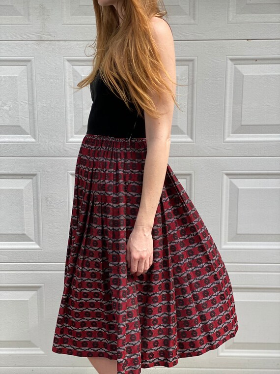 1950s Velvet Dress / Plaid Party Dress / Red & Bl… - image 10