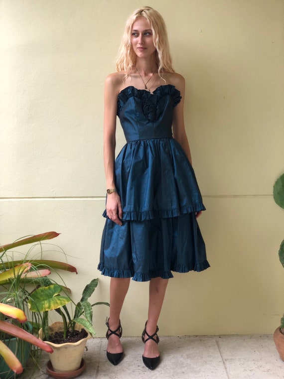 Victor Costa Party Dress / Midnight Blue Tiered 19
