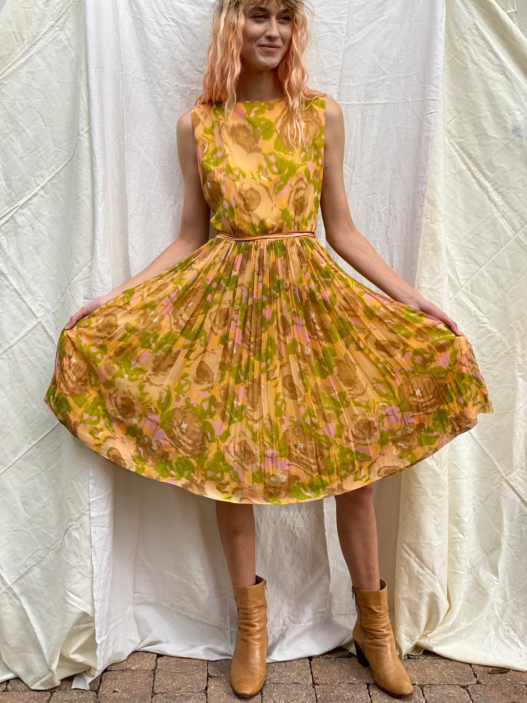 1960s Silk Dress / Vintage Sixties Cocktail Dress / Floral Etsy