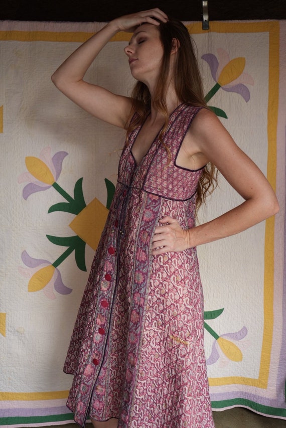 Phool Indian Cotton Waist Coat / 1970s Quilted Sl… - image 4