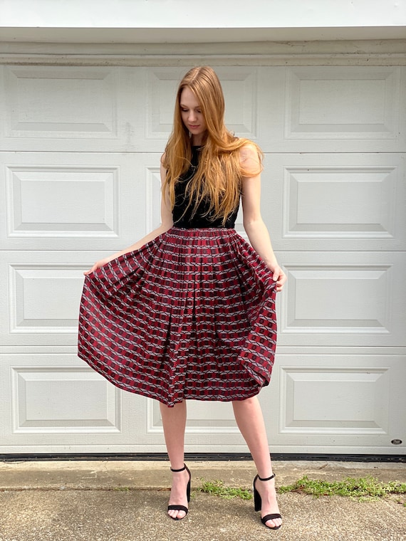 1950s Velvet Dress / Plaid Party Dress / Red & Bl… - image 8