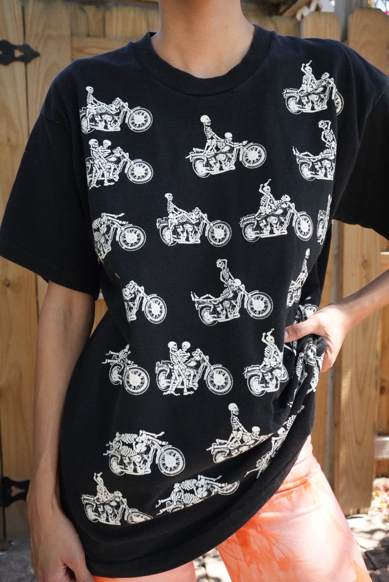 Skeletons Banging on a Motorcycle Tee / Vintage Killer Graphics Tshirt / All over Print Tshirt / NSFW Tshirt image 3