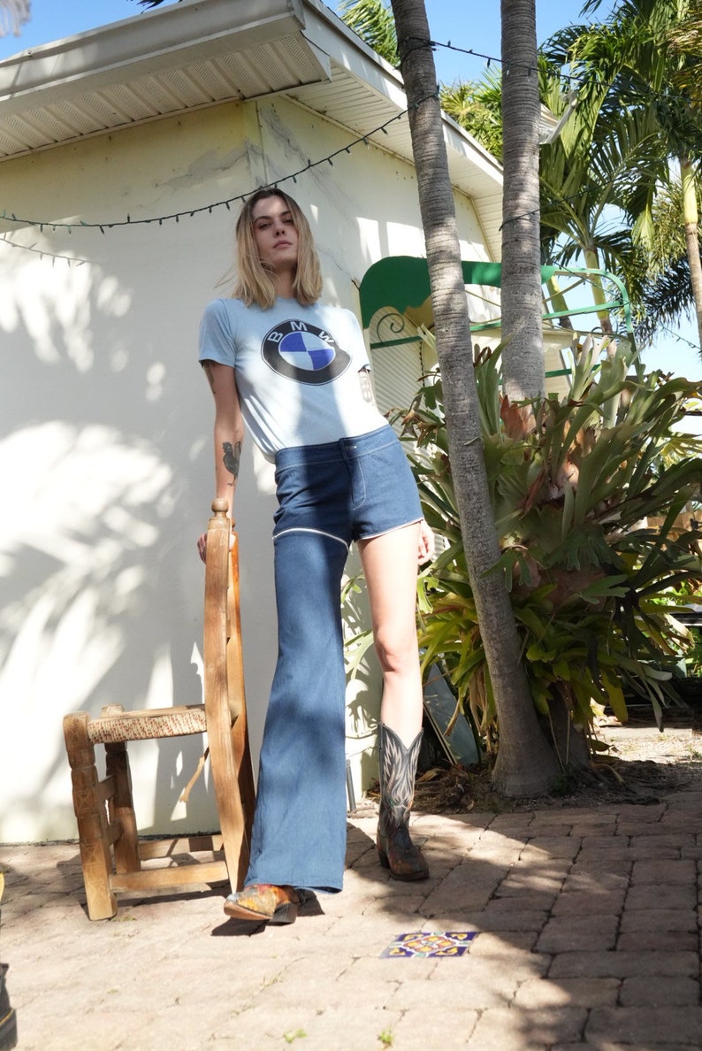 Vintage 70's Denim Jeans / Frederick's of Hollywood Zip-Off / Convertible / Medium Wash / Elephant Bell Bottoms / Seventies Denim Jeans image 3