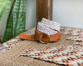 27.5-29.5" Waist Belt / Vintage Leather Woven Belt / Nautical Summer Statement Belt / Rope Weave Belt