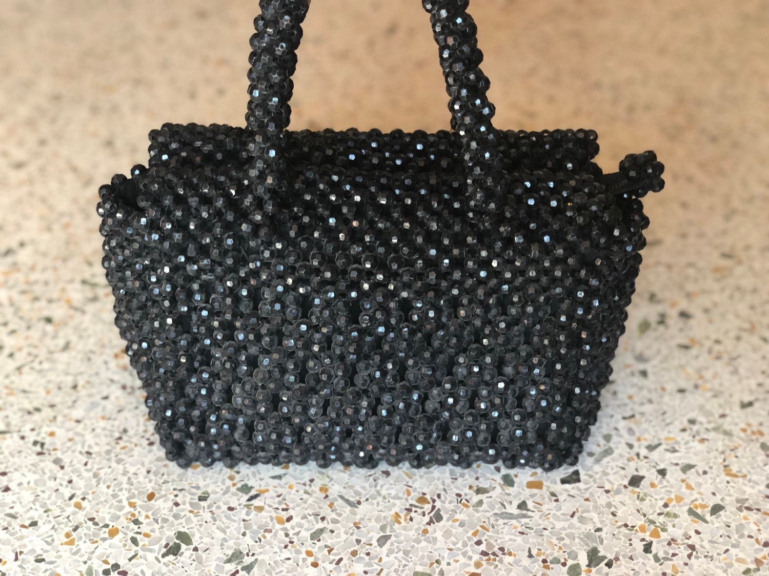 1960's Beaded Handbag / Top Handle Black Purse / Plastic | Etsy