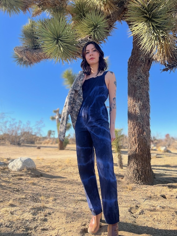 1970s Blue Cotton Jumpsuit / Bibbed Overall Jumps… - image 1