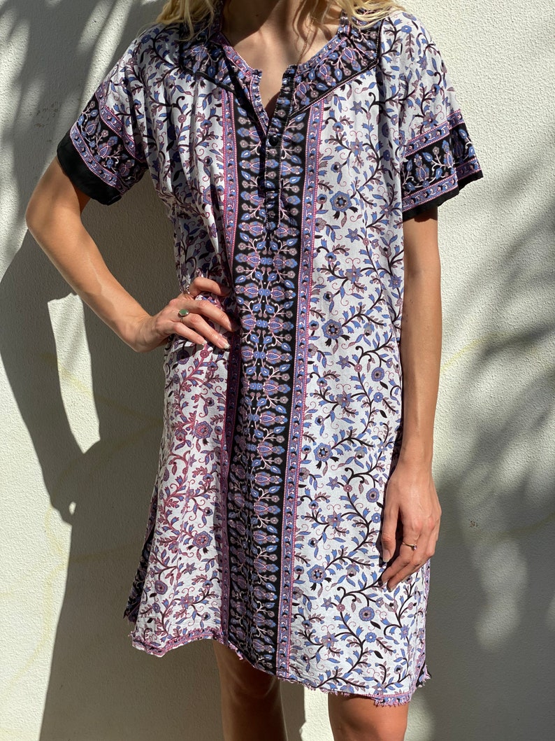 Vintage Tunic Dress Oversized Cotton Tunic Shift Shirt Dress Indian Cotton Printed Dress Summer Easy Dress
