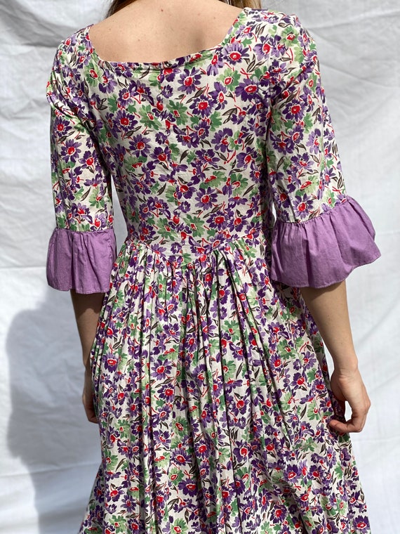Vintage Romantic Dress /  Floral Cotton Dress wit… - image 4
