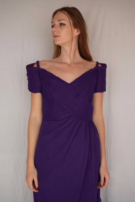 Purple Fortuny Pleated Dress / Eighties Off Shoul… - image 6