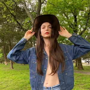 1960&#39;s Vintage Denim Jacket / Selvedge Jean Jacket / Dark Wash Denim Jacket / Selvedge Classic Jean Jacket / Front Pleats 4 Pockets / Unisex