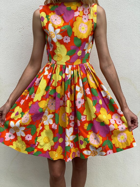1960s Americana Floral Mini Dress