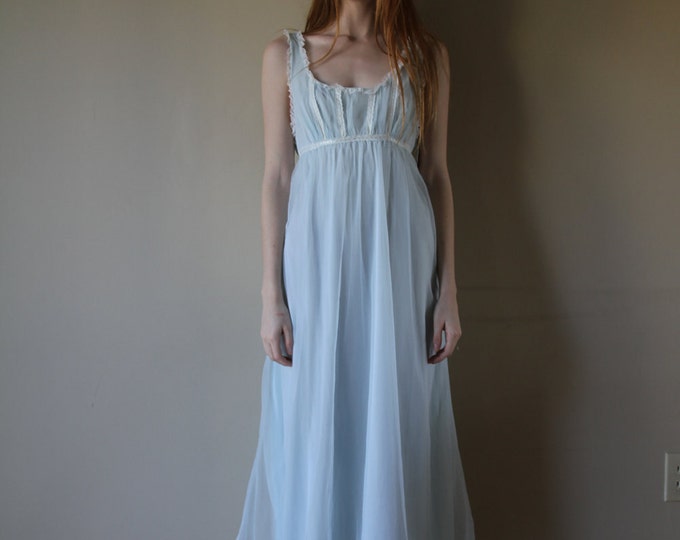 60s Nightgown & Robe Peignoir Blue Chiffon Empire Waist Lace - Etsy