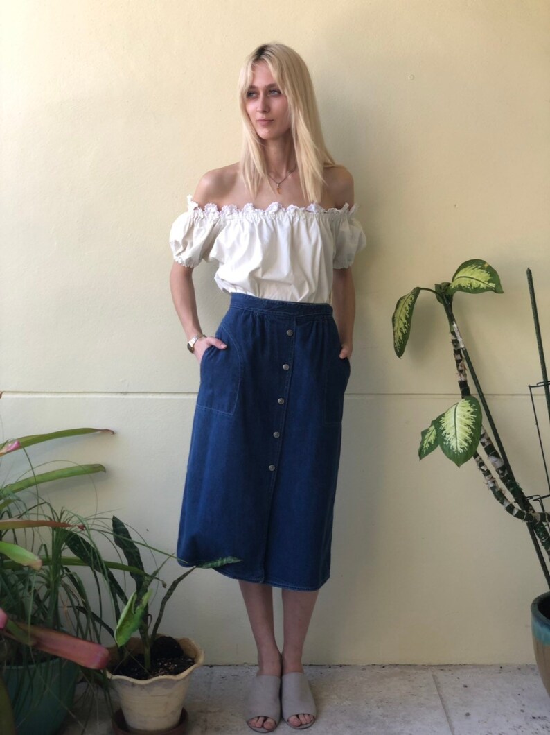 70s Midi Denim Skirt Discount, 60% OFF 