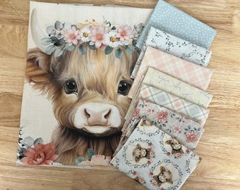 Fat Quarter Bundle - Til The Cows Come Home - Timeless Treasure - Highland Cow Fabric - Floral