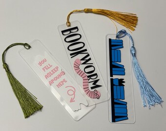 Patterned Bookmarks, Acrylic Bookmark with Tassel, Custom Acrylic Bookmarks with Vinyl Pattern Designs | Unique & Stylish Page Markers