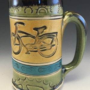 Mugg, Handgjord mugg, Cykelmugg, Cykeldrev, Cykelkedjemugg, Cykelmugg i stengods, Temugg, Handgjord cykelmugg, Cruisercykelmugg