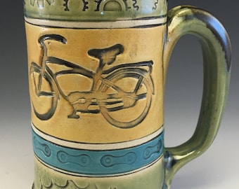 Mug,Handmade Mug,Bike Mug,Bicycle Sprocket,Bicycle Chain Mug,Stoneware Bike Mug,Tea Mug, Handmade Bike Mug,Cruiser Bike Mug