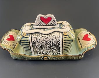 Heart and Leaf Scrolled Butterdish