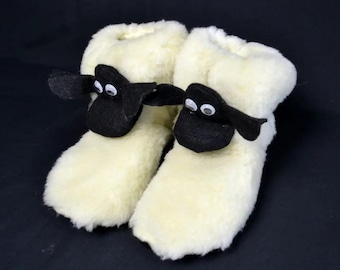 Pantuflas cálidas de piel de oveja 'Cordero' – Pantuflas de lana de invierno hechas a mano