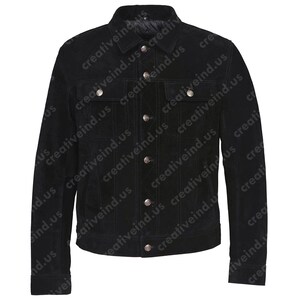 Men's Black Suede Trucker Jacket | Classic Western Style Outerwear | Cow Suede Button-Up Fall Coat | Vintage Inspired Casual Look