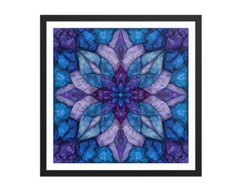 Purple Blue Mandala Wall Art - Psychedelic Sacred Geometry Poster - Trippy Crystal Design - Sci-fi Art - High Quality Print - Framed Poster