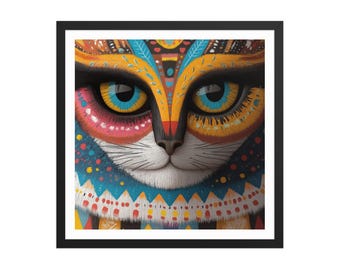 Dulce gatito alienígena – Arte mural de gato psicodélico y alucinante – Retrato felino colorido de ciencia ficción – Impresión de criatura fantástica – Póster enmarcado de alta calidad