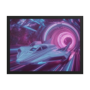 Astronave in Wormhole - Arte fantascientifica - Stampa di alta qualità - Poster in carta opaca con cornice