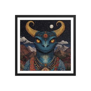 Sweet Alien Friend – Cosmic Sci-fi Creature Wall Art – Whimsical Fantasy Alien Portrait – Matte Paper Print – High Quality Framed Poster