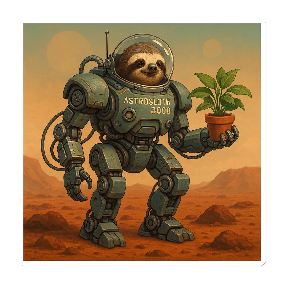 Astrosloth Magnet – Cute Mech Sloth in Space Suit Holding Plant – Funny ...