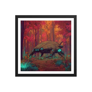 Biomech Forest Sentinel – Dreamy Sci-fi Wall Art – Organic Alien Spacecraft & Vivid Surreal Nature – Cosmic Guardian – Fantasy Framed Poster