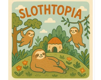 Magneet Slothtopia – grappig kawaii junglecadeau – schattige luiaardliefhebber koelkastkunst – grillige, gezellige dieren natuurdecor – ontspannende slow living-sfeer