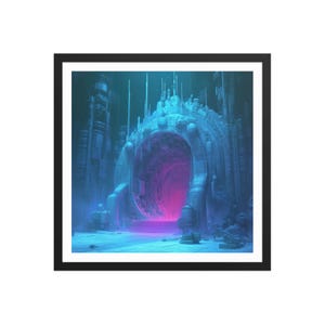 Enter the Unknown – Dreamcore Sci-fi Wall Art – Mystical Alien Gateway – Astropunk Cosmic Fantasy & Atmospheric Dystopian Noir Framed Poster