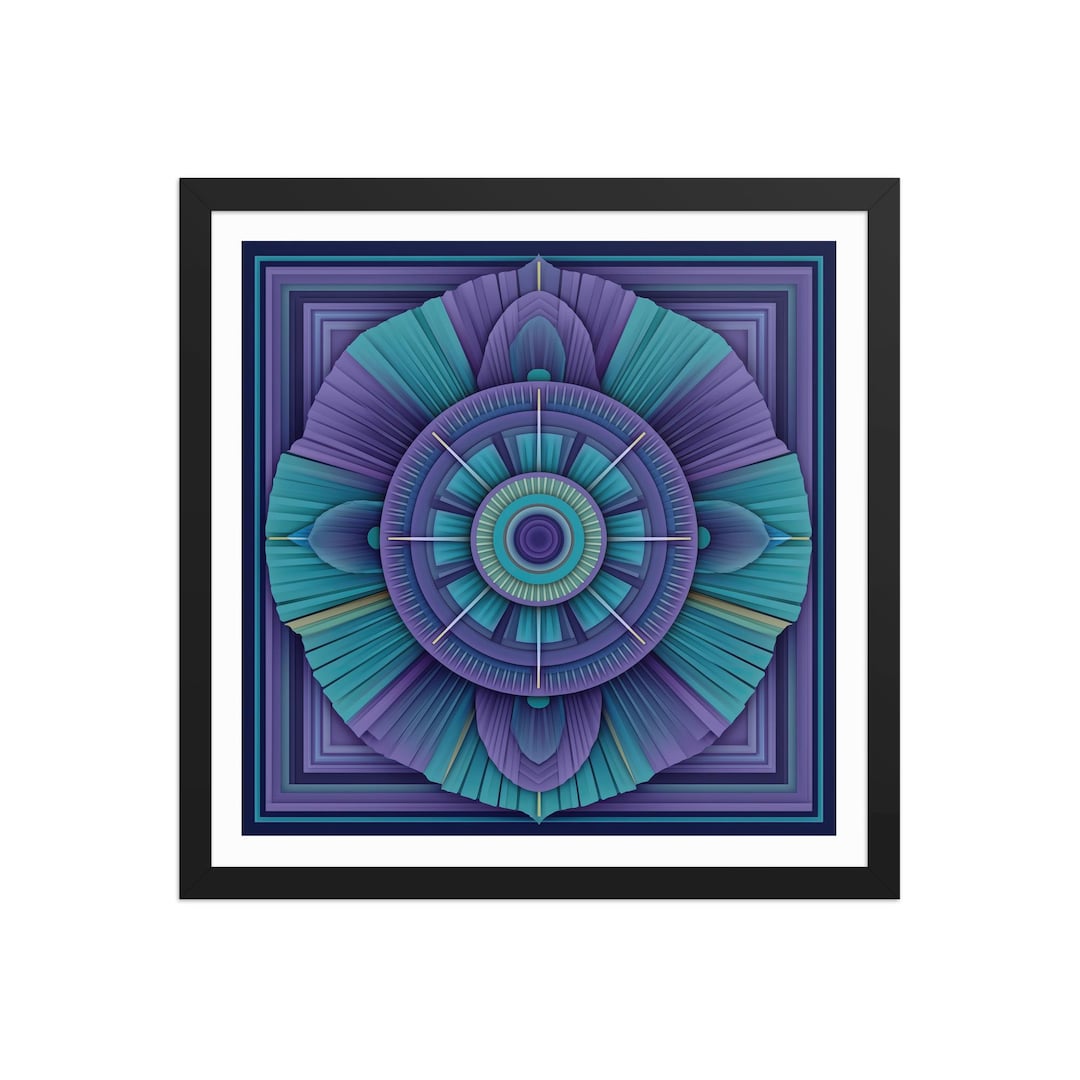 Celestial Compass Mandala – Teal and Purple Sacred Geometry Wall Art ...
