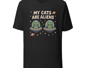 Mis gatos son extraterrestres – Camiseta divertida de ciencia ficción con gatos – Camiseta con estampado kawaii de ovnis y gatitos – Lindos felinos extraterrestres – Camiseta unisex de gatos cósmicos