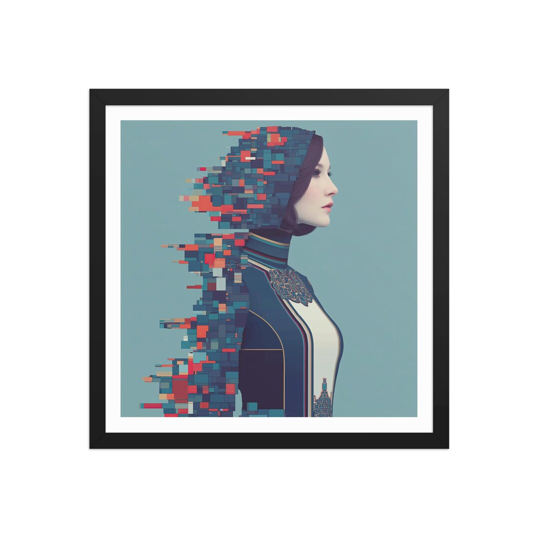 Poster Fragmentation Pixel Drift Portrait – Dreamy Sci-fi Wall Art – Futuristic Woman With ...