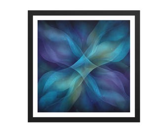 Cosmic Aurora Veil – Dreamy Abstract Space Wall Art – Blue & Purple Nebula Symmetry – Calming Celestial Energy Galaxy Decor – Framed Poster