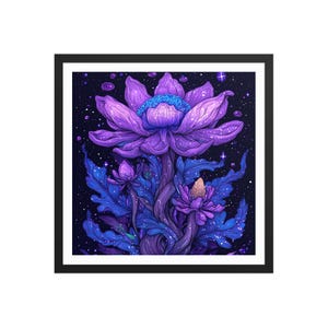 Otherworldly Flora – Sci-fi Botanical Wall Art – Surreal Alien Flower Print – Purple Cosmic Garden Fantasy – High Quality Framed Poster