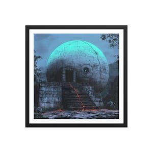 The Forgotten Sphere – Mysterious Sci-fi Wall Art – Ancient Alien Domed Temple – Cosmic Fantasy Ruins – Dystopian Dreamcore – Framed Poster